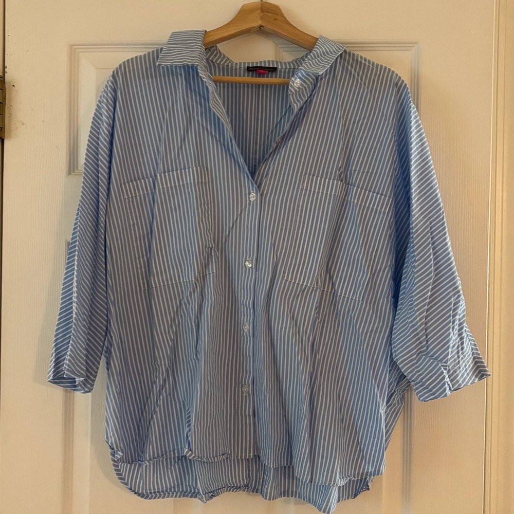 Vince Camuto Light Blue Boxy Striped Shirt